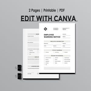 Employee Warning Notice, Editable Canva Template,  Job Warning,  Printable A4 , Instant Download