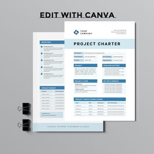 Project Charter Template, Canva Design  | editable Project Charter Template, Project Planner Printable Project Checklist