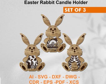 Easter Rabbit Candle Holder , Easter Candle holder Bunny laser Cut Bundle