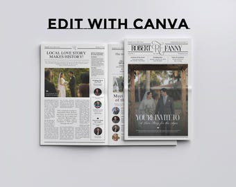 Plantilla de periódico de boda: Programa Canva editable (descarga digital)