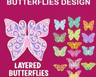 Butterfly Svg, 3D Butterfly Svg, Butterfly Template, Layered Butterfly, Butterfly Clipart, Butterfly Wall Decor, Dxf, Png, Instant Download