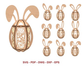 Easter lantern laser cut bundle, 3d Easter bunny candle holder svg, tea light lantern laser, bunny tealight lamp, easter egg lamps lasercut