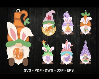 Easter gnomes bundle, layered gnome laser cut, Easter bunny, shelf sitters, Easter home decor, spring gnome stand svg, easter quotes svg