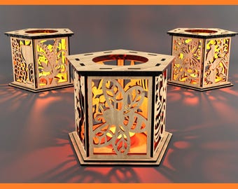 Easter lanterns laser cut bundle, Candle holder 3D lasercut, tea light lantern laser, light SVG, Rustic Glowforge lamp, tea candle holder