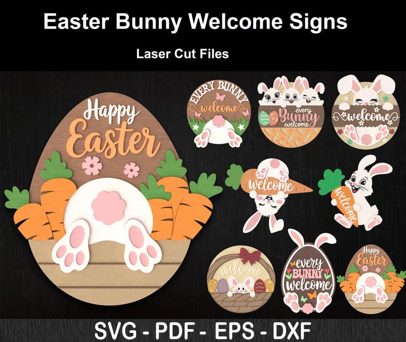 Easter Bunny Welcome Sign SVG Laser Cut Files: Spring Door Hanger SVG ...
