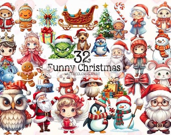 Clipart Noël drôle, lot de cliparts Noël drôle mignon | Téléchargement instantané