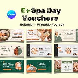 Bon pour une journée au spa, chèque-cadeau pour une journée au spa, carte de journée au spa modifiable Canva, carte-cadeau pour le spa, imprimable en téléchargement immédiat, 5+ chèque-cadeau pour une journée de spa