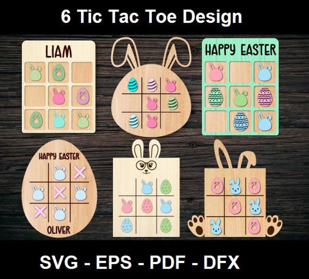 Easter Tic Tac Toe Laser Cut Bundle, Happy Easter Tic Tac Toe Svg, 6 ...