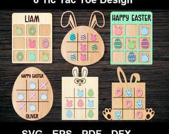 Easter tic tac toe laser cut bundle, Happy Easter tic tac toe svg, 6 board game, bunny easter svg, easter egg svg, kids easter game lasercut