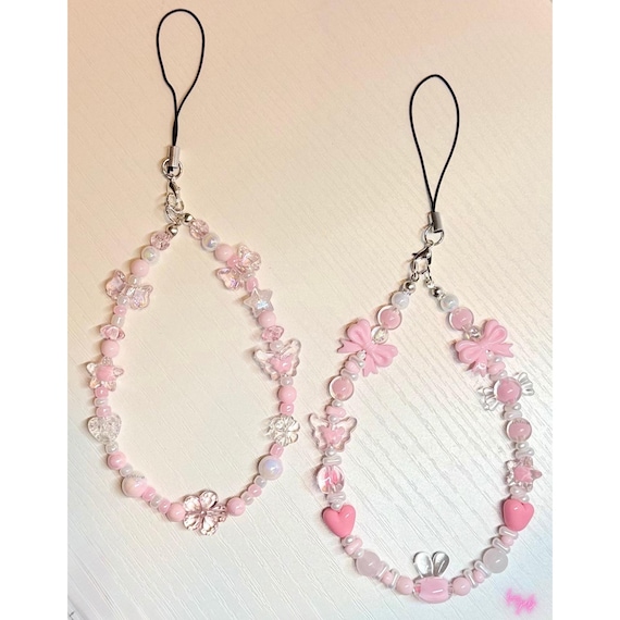 Pink Coquette Dainty Phone Strap Wristlet Phone Charm, Gifts for her, y2k accessory, Pastel Beaded Phone Accessory