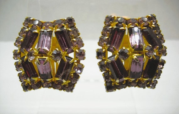 Large Juliana Clip Earrings Purple Rhinestones Qu… - image 6