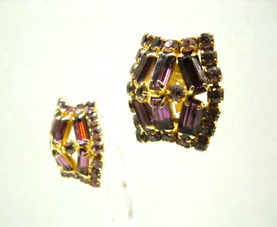 Large Juliana Clip Earrings Purple Rhinestones Qu… - image 7