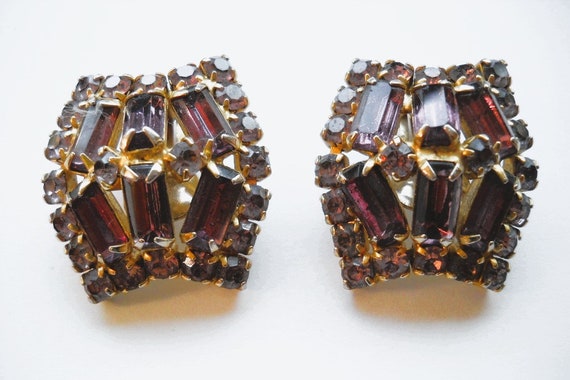 Large Juliana Clip Earrings Purple Rhinestones Qu… - image 2