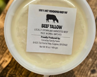 100% Beef Tallow in 16 oz resealable tub