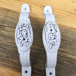 white distressed flower metal drawer pull handle