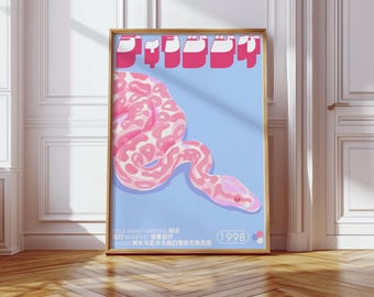 Pink Snake Poster – Pastel Vaporwave, Retro 90s Anime Art Print