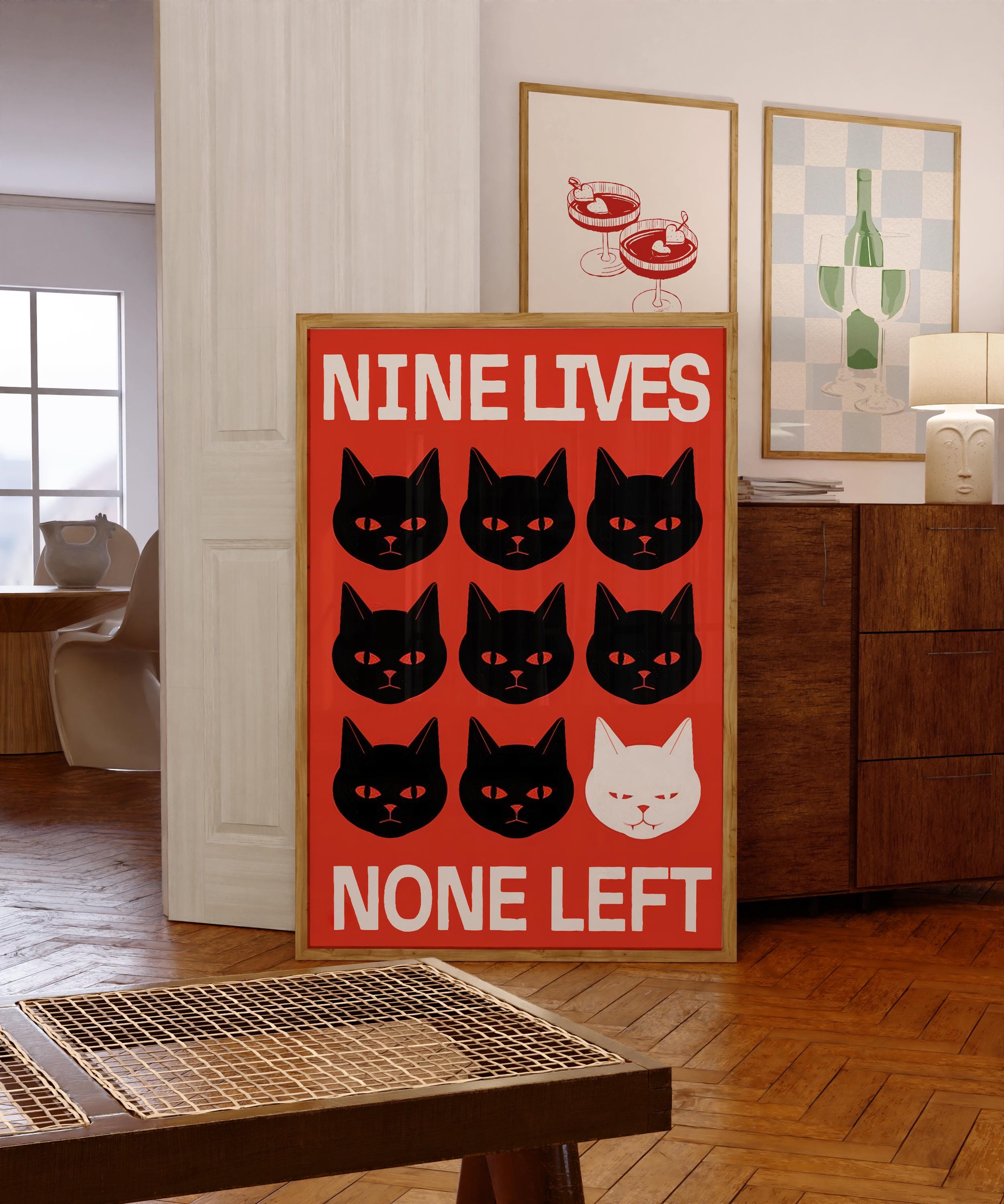 Nine Lives Cat Poster | Edgy Gothic Wall Art (digital Print) - Etsy