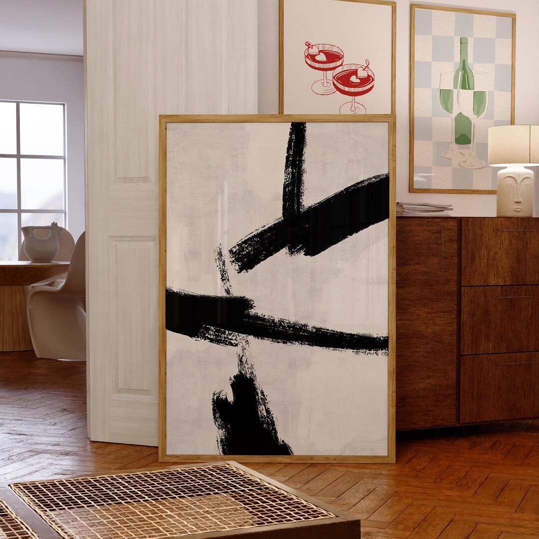 Minimalist Abstract Wall Art | Black and White Brushstroke Painting ...