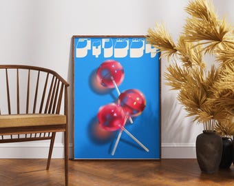 Retro Lollipop Pop Art Print, Y2K Illustration