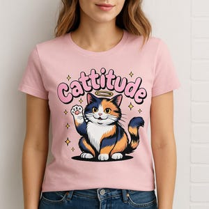 Camiseta de gato calicó Cattitude / Camiseta de gato linda, camiseta de gato con buenas vibraciones, camiseta minimalista, regalo para amantes de los gatos, gatos lindos positivos, actitud positiva.