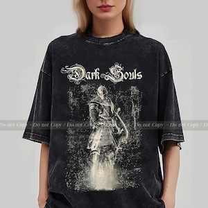 Vintage Wash Dark Souls Shirt, Soulsborne Inspired, Video Game Aesthetic, Metal Style