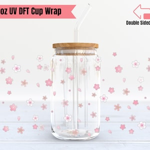 Cute Floral Cup Decal | Double Sided UV DTF Cup Wrap | 16oz Glass Cup Wrap | Ready to Apply, Durable, Waterproof, Ready To Ship Cup Decal