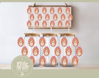 Double Sided UV DTF Cup Wrap | Cute Ghost Stamp, 16oz Cup Wrap | Ready To Apply Cup Wrap, No Heat Needed, Ready To Ship Halloween Cup Decal