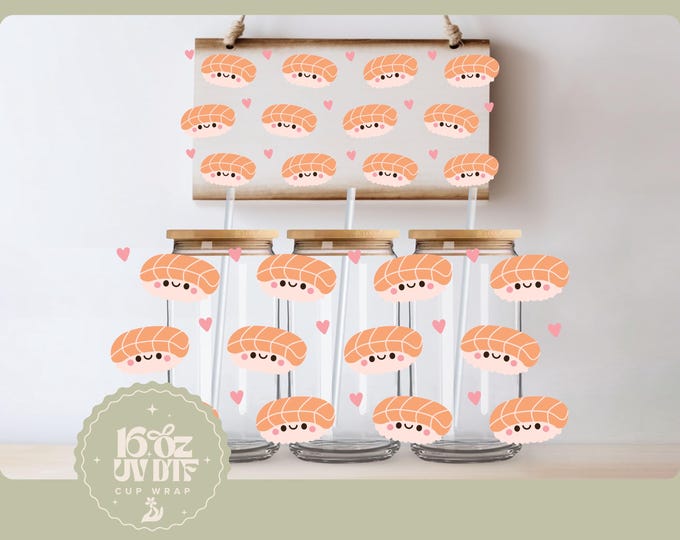 Double Sided UV DTF Cup Wrap | Kawaii Sushi Trendy 16oz Cup Wrap | Ready To Apply Foodies Cup Wrap, Waterproof, Ready To Ship Foodies Gift
