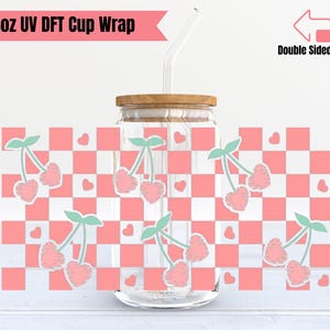 Cute Checkered Cup Wrap | Double Sided UV DTF Transfer | 16oz Glass Cup Wrap | Ready to Apply, Durable, Waterproof, Ready To Ship Cup Decal