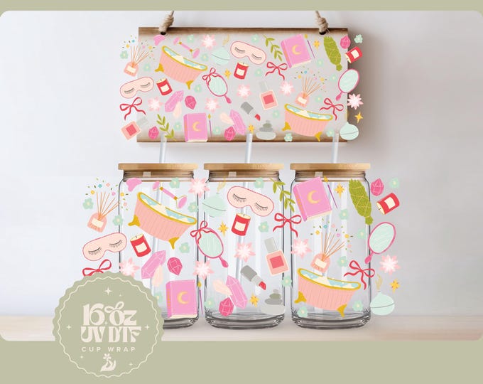 Self Care 16oz Cup Wrap | Double Sided UV DTF Cup Wrap | Ready To Apply Self Love Cup Wrap, No Heat Needed, Ready To Ship DIY Cup Wrap