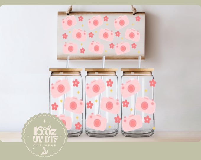 Cute 16oz Glass Cup Wrap | Double Sided UV DTF Cup Wrap | Ready to Apply, Durable, Waterproof, Coffee  Cup Decal, UVDTF Cup Wrap