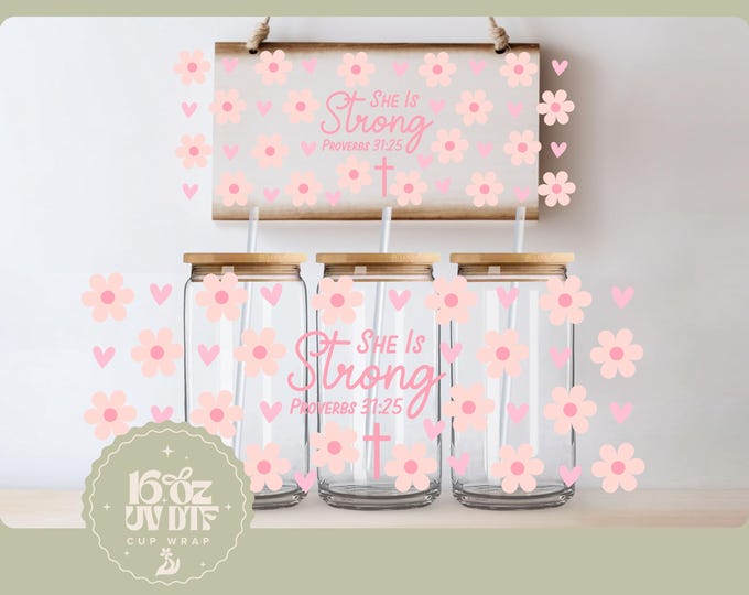 Double Sided UV DTF Cup Wrap | Trendy Bible Verse 16oz Cup Wrap | Ready To Apply Cup Wrap, Christian Girl Gift, No Heat, Ready To Ship