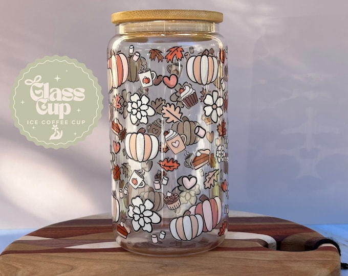 Cozy Fall Glass Cup | Cute Pumpkin Ice Coffee Cup with Lid And Reusable Glass Straw | Ice Coffee and Matcha Lovers Gift | Stocking Stuffers