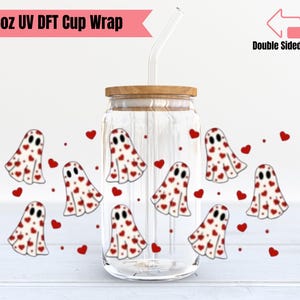 Cute Ghost Cup Decal | Double Sided UV DTF Cup Wrap | 16oz Glass Cup Wrap | Ready to Apply, Durable, Waterproof, Ready To Ship Cup Decal