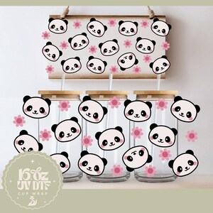 Double Sided UV DTF Cup Wrap | Cute Kawaii Panda 16oz Cup Wrap | Ready To Apply, Waterproof, No Heat Needed, Ready To Ship Animal Lover Gift