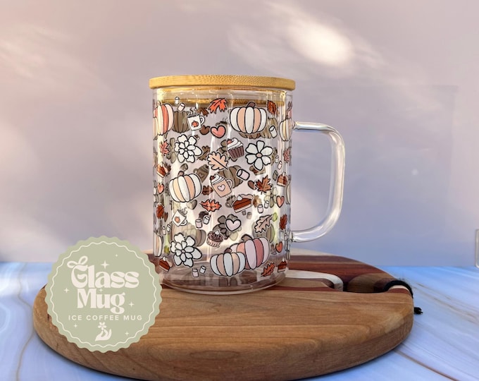 Pumpkin Glass Mug with Lid & Straw - Cozy Fall Coffee Cup