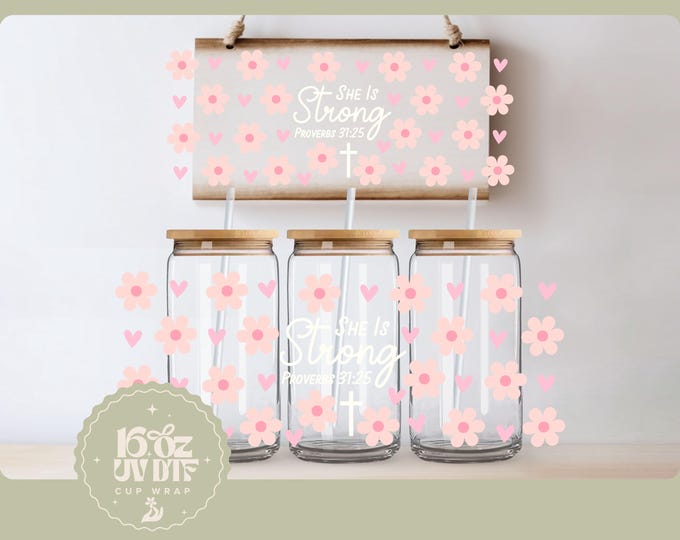 Double Sided UV DTF Cup Wrap | Trendy Bible Verse 16oz Cup Wrap | Ready To Apply Cup Wrap, Christian Girl Gift, No Heat, Ready To Ship