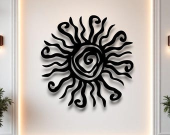 Sole stravagante e divertente hippie / Sole in metallo unico / Decorazione da giardino / Decorazione da esterno / Sole a spirale stravagante / Decorazione da patio / Arte murale in metallo