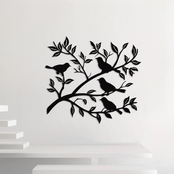 Bird Tree Metal Wall Art Decor, Modern Nature-Inspired Silhouette Wall Hanging, Minimalist Bird Branch Wall Sculpture for Home, Gift, Birds