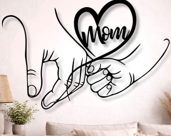 Arte de pared de metal con forma de corazón para mamá / Decoración de pared para el Día de la Madre / Escultura minimalista con líneas de manos / Decoración moderna con amor familiar