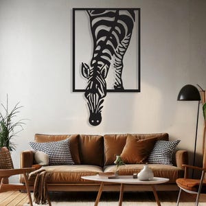 Modern Zebra Metal Wall Art, Geometric Animal Wall Decor, Abstract Metal Wall Hanging, Housewarming Gift, Contemporary Metal Decor