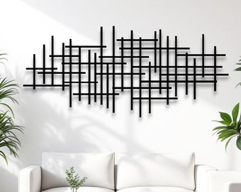 lines metal wall decor, minimalist metal wall sign,metal lines sign for wall,abstract metal wall sculpture,staircase wall decor ideas modern