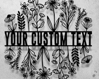 Wildflower Metal Wall Art, Personalized Wildflower Metal Wall Art, Custom Metal Sign, Wildflower Welcome Sign, Family Last Name Sign, Flower