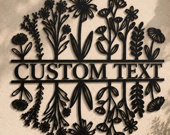 Custom Wildflower Metal Sign, Personalized Family Name Wall Art