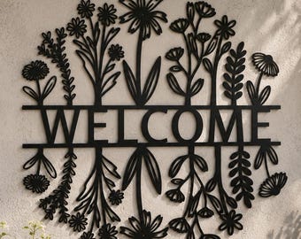 Personalized Wildflower Metal Sign: Custom Family Name Floral Decor
