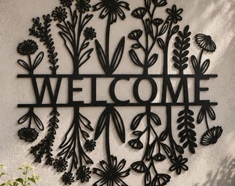 Personalized Wildflower Metal Wall Sign: Black Floral Garden Decor