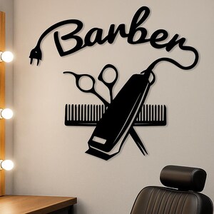 Barber Shop Metal Wall Art | Scissors and Comb Hair Salon Sign | Modern ...