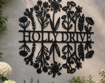 Wildflower Metal Wall Art, Custom Metal Sign with Wildflower, Personalized Family Last Name Sign, Flower Farmhouse Decor for Home