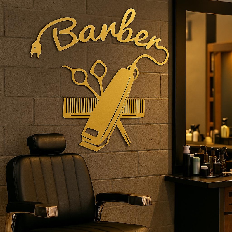Barber Shop Metal Wall Art | Scissors and Comb Hair Salon Sign | Modern ...