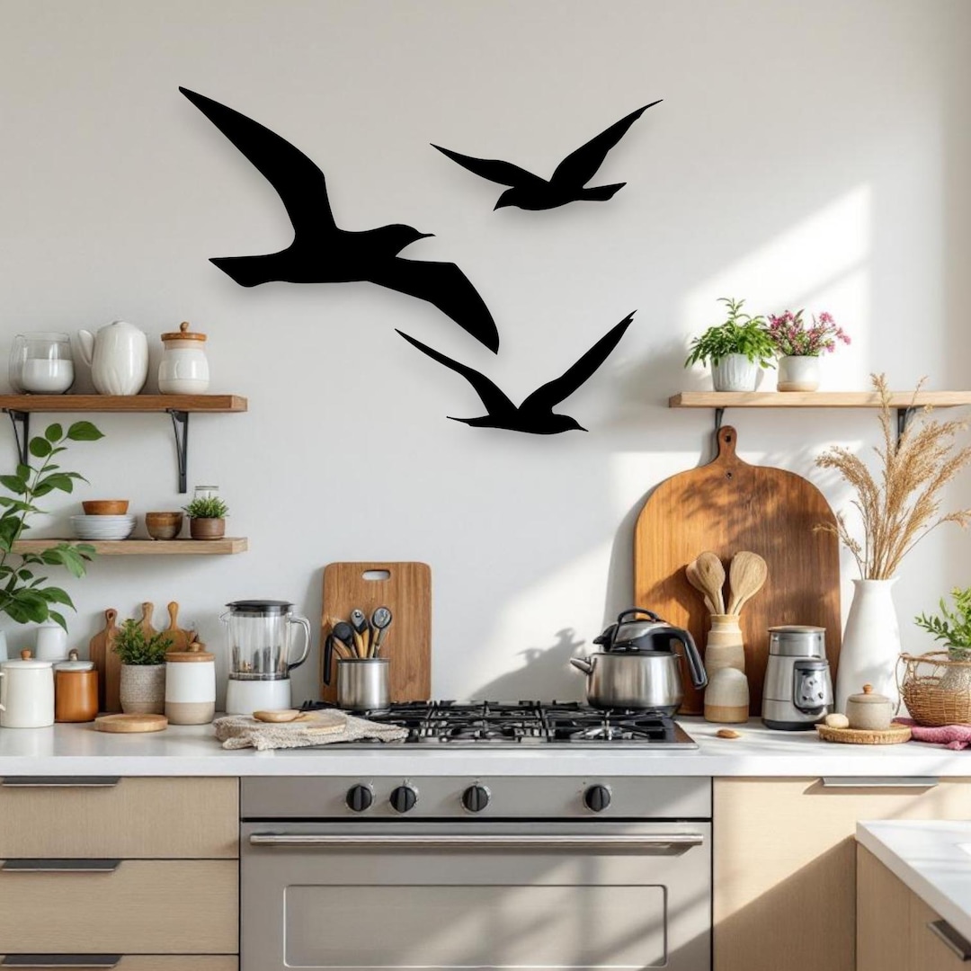 Set of 3 Flying Bird Metal Wall Art | Minimal Bird Flock Decor ...